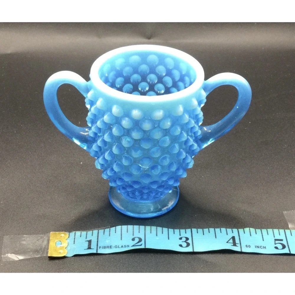 Fenton Blue Opalescent Art Glass Hobnail Sugar Bowl  3.25